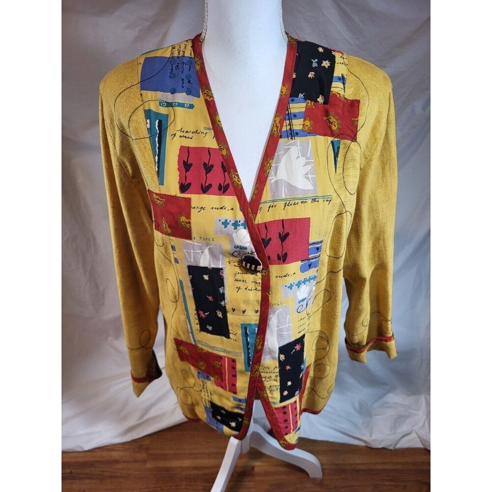 VTG Canvasbacks Lutton & Horsfield Blazer Gold Patchwork Art to Wear‎ Sz Small